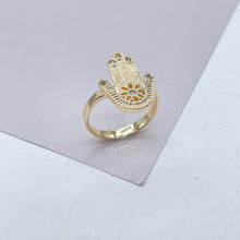 Load image into Gallery viewer, 18k Gold Filled Hamza Ring with a Daisy Flower and Micro Pave Zirconia Stones Wholesale Jewelry Supplies