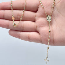 Load image into Gallery viewer, 18k Gold Filled Rosary Necklace: Beaded Virgin Mary Medal, Tiny Cross