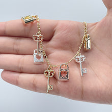 Load image into Gallery viewer, 18k Gold Filled Tri-Color Lock & Key Charms Anklet