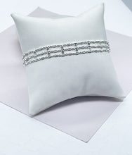 Load image into Gallery viewer, 18k Silver Filled Silver 3 layered Dash & Dot Bracelet Patterned With Zirconia Stones