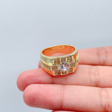 Load image into Gallery viewer, 18k Gold Filled Cubic Patterned Mens Ring Featuring Diamond Cut Zircon Stone