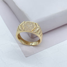 Load image into Gallery viewer, 18k Gold Filled Hexagon Patterned Ring With Pave Stones