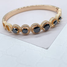 Load image into Gallery viewer, 18k Gold Filled Cuff Bracelet Crowned With Black Stones