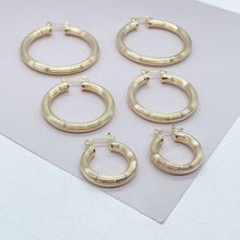 Load image into Gallery viewer, 18k Gold Filled Plain Hoops in three sizes featuring a layered wire pattern