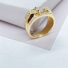 Load image into Gallery viewer, 18k Gold Filled Cubic Patterned Mens Ring Featuring Diamond Cut Zircon Stone