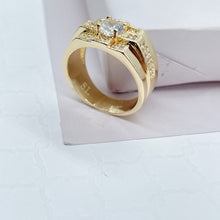 Load image into Gallery viewer, 18k Gold Filled Cubic Patterned Mens Ring Featuring Diamond Cut Zircon Stone