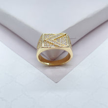 Load image into Gallery viewer, 18k Gold Filled Mens Ring Patterned With Arrow Symbol With Pave Stones