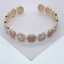 Load image into Gallery viewer, 18k Gold Filled Beaded Bangle Bracelet Patterned With Virgin Mary and Butterfly