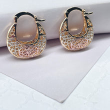 Load image into Gallery viewer, 18k Gold Filled Tri-Colored Hollow Big Sized Hoops With See-Through Designs