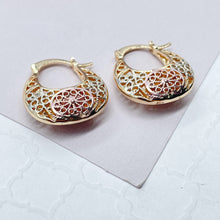 Load image into Gallery viewer, 18k Gold Filled Tri-Colored Hollow Big Sized Hoops With See-Through Designs