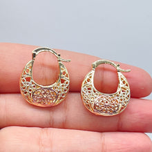 Load image into Gallery viewer, 18k Gold Filled Tri-Colored Hollow Big Sized Hoops With See-Through Designs