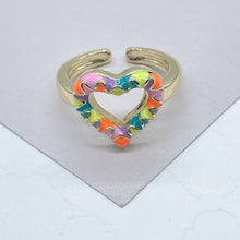 Load image into Gallery viewer, 18k Gold Filled Colorful Enamel Adjustable Heart Ring