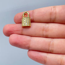 Load image into Gallery viewer, 18k Gold Filled 1.5mm Lock Charm in Micro Pave Dainty Pendant