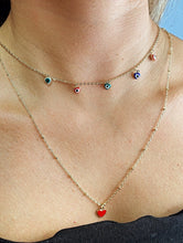 Load image into Gallery viewer, 18k Gold Filled Layered Thin Satellite Chain Necklaces with 5 Colorful Evil Eyes