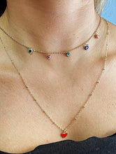Load image into Gallery viewer, Gold Filled Layered Necklace: Evil Eye & Red Enamel Heart Charm