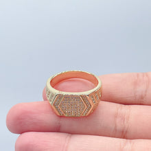 Load image into Gallery viewer, 18k Gold Filled Hexagon Patterned Ring With Pave Stones