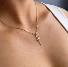 Load image into Gallery viewer, 18k Gold Filled Box Chain Necklace With Minimalistic Faith Design Cross Fe Jewelry