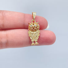 Load image into Gallery viewer, 18k Gold Filled Owl Charm Featuring Cubic Zirconia Eyes For Wholesale And