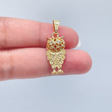 Load image into Gallery viewer, 18k Gold Filled Owl Charm Featuring Cubic Zirconia Eyes And Jewelry Making Supplies Pendant