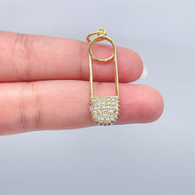 Load image into Gallery viewer, 18k Gold Filled Designed Safety Pin Charm Featuring Cubic Zirconia In Micro Pave