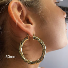 Load image into Gallery viewer, 18k Gold Filled Twisted Hoop Earrings: Matte & Plain Tube, 6mm Thick