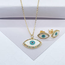 Load image into Gallery viewer, 18k Gold Filled Protection Evil Eye Set, Includes Earrings & Necklace
