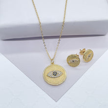 Load image into Gallery viewer, 18k Gold Filled Protection Evil Eye Set, Includes Earrings & Necklace