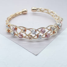 Load image into Gallery viewer, 18k Gold Filled Tri-Color Open Ended Braided Bangles With Beads