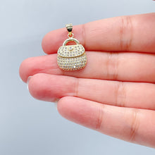 Load image into Gallery viewer, 18k Gold Filled Purse Charm with Micro Pave Cubic Zirconia Gold CZ Bag Pendant