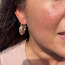 Load image into Gallery viewer, 18k Gold Filled Tri-Color Wavy Patterned Basket Shape Hoop Earrings, Bohemian Hoop, Mothers day Gift, Waterproof, Hypoallergenic Hoops