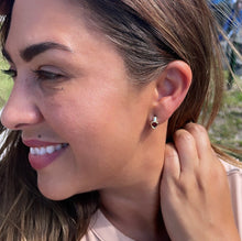 Load image into Gallery viewer, 18k Gold Filled Heart Stone Huggie Small Hoop Earrings Hypoallergenic Jewelry Available in Ruby, Crystal, Pink And Lilac Colors