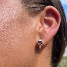 Load image into Gallery viewer, 18k Gold Filled Heart Huggie Earrings: Hypoallergenic Small Hoops
