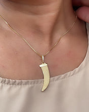 Load image into Gallery viewer, 18k Gold Filled Elephant Tusk Pendant: Cubic Zirconia Bail, Good Luck Charm