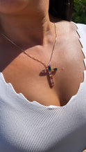 Load image into Gallery viewer, 18k Gold Filled Cross Necklace: Multi-Color Zirconia Charm
