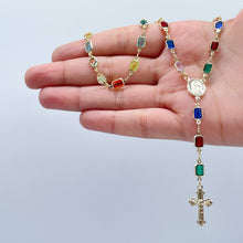 Load image into Gallery viewer, Trendy 18k Gold Filled Rosary Featuring Multi Colored Acrylic And Gold Crucifix Cross