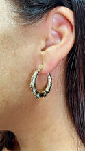 Load image into Gallery viewer, 18k Gold Filled Textured Bamboo Hoop Earrings