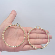 Load image into Gallery viewer, 18k Gold Filled Squared Textured Round Hoops