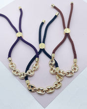 Load image into Gallery viewer, 18k Gold Filled Twisted Fabric Bracelet With Mariner Chain in The Center in Winter Colors