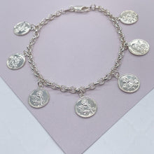 Load image into Gallery viewer, Silver Filled Angel Charm Rolo Bracelet Featuring Seven Angel Medals
