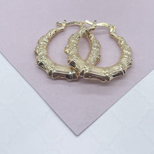 Load image into Gallery viewer, 18k Gold Filled Textured Bamboo Hoop Earrings