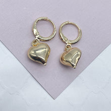 Load image into Gallery viewer, 18k Gold Filled Puffy Chubby Heart Dangling Earrings