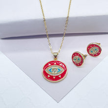 Load image into Gallery viewer, 18k Gold Filled Protection Evil Eye Set, Includes Earrings & Necklace