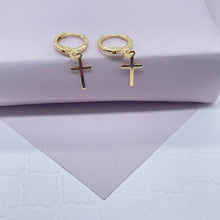 Load image into Gallery viewer, 18k Gold Filled Tiny Plain Hanging Cross Hoop Earrings Wholesale Jewelry
