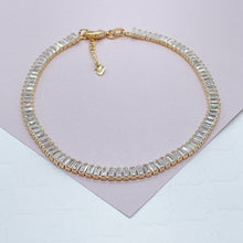 Load image into Gallery viewer, 18k Gold Filled Baguette Strand Anklet Featuring Clear Cubic Zirconia Dainty Anklet Jewelry Supplies