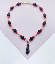 Load image into Gallery viewer, 18k Gold Filled Beaded Anklet: Black Figa Charm, Good Luck Protection