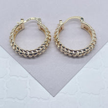 Load image into Gallery viewer, Vintage Alligator Tail Pattern Hoop Earrings Made In 18k Gold Filled