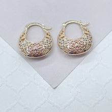 Load image into Gallery viewer, 18k Gold Filled Tri-Colored Hollow Big Sized Hoops With See-Through Designs