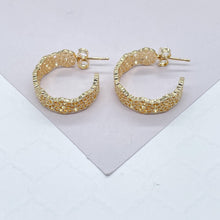 Load image into Gallery viewer, 18k Gold Filled Dotted Flower Open Hoop EarringsWholesale Jewelry Supplies