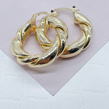 Load image into Gallery viewer, 18k Gold Filled 6mm Thick Twisted Plain And Matte Tube Hoop Earrings Available