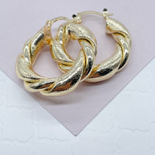 Load image into Gallery viewer, 18k Gold Filled Twisted Hoop Earrings: Matte & Plain Tube, 6mm Thick
